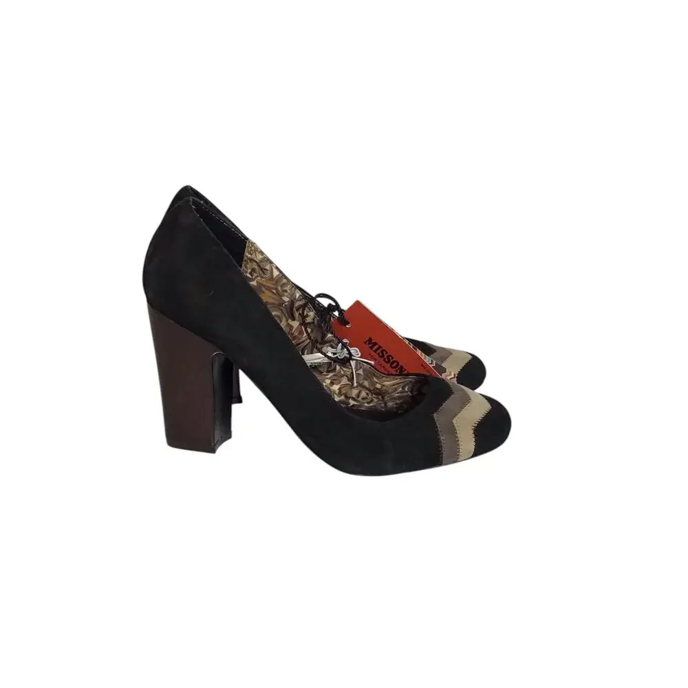 Missoni Women Suede pumps Sz. 7.5 brown NWT zig zag detail Barkwood Pumps